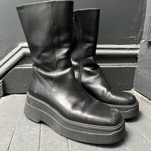 Vagabond Black Platform Leather Mid-Calf Boots